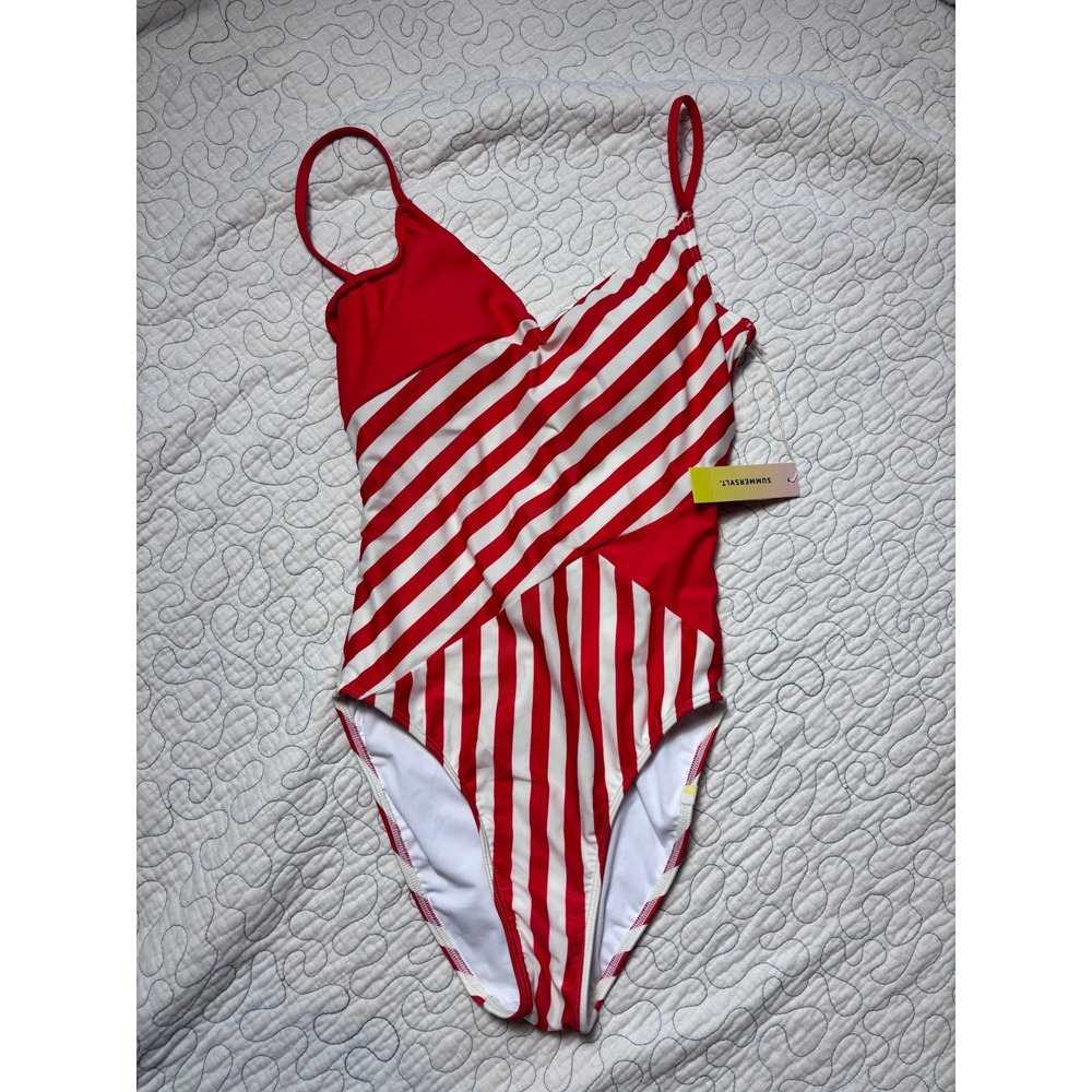 Summersalt The Marina One Piece Swimsuit Red White Striped Size 4